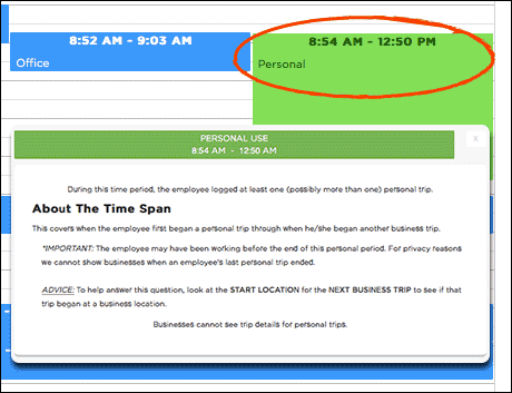sample personal trip in the employee mileage log